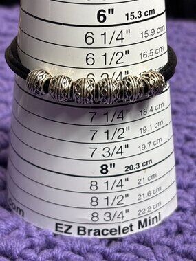Vintage Silvertone Beaded Black Cord Bracelet Toggle Clasp 6.75 inches Long